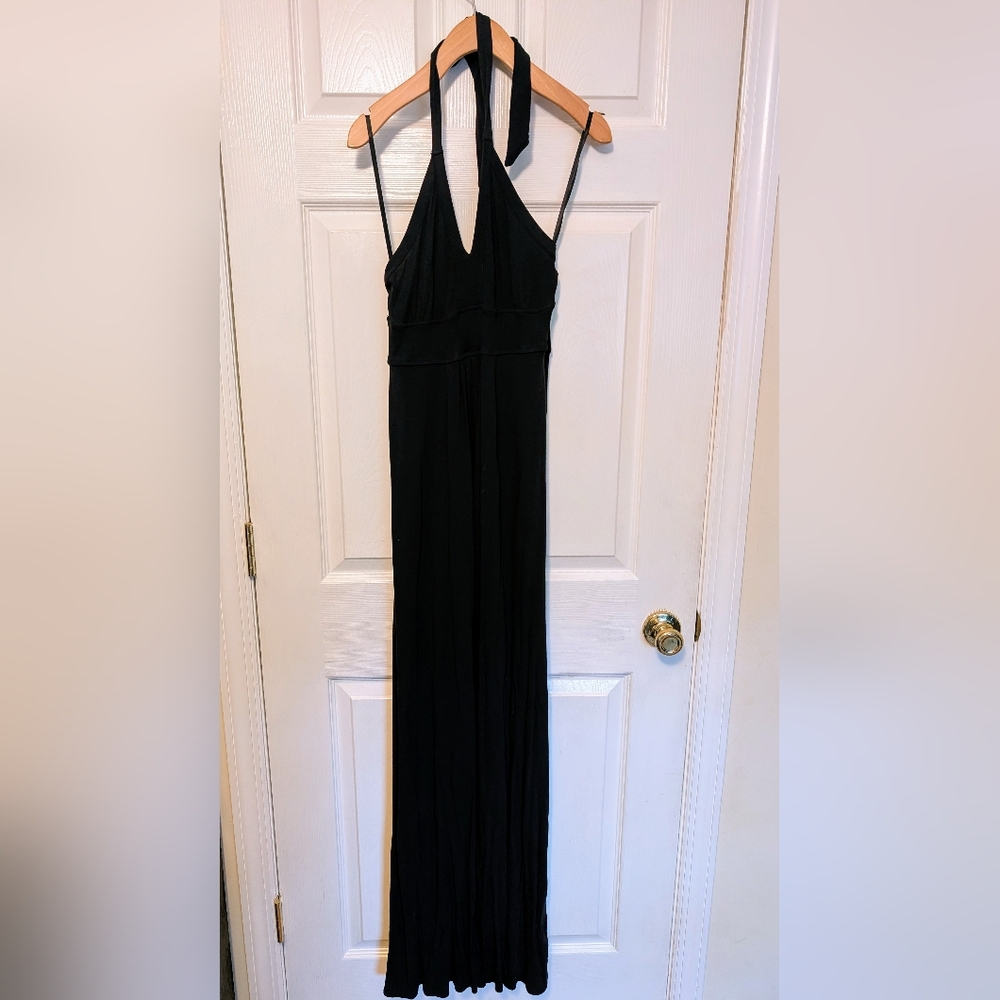 Black Backless Halter Maxi Gown